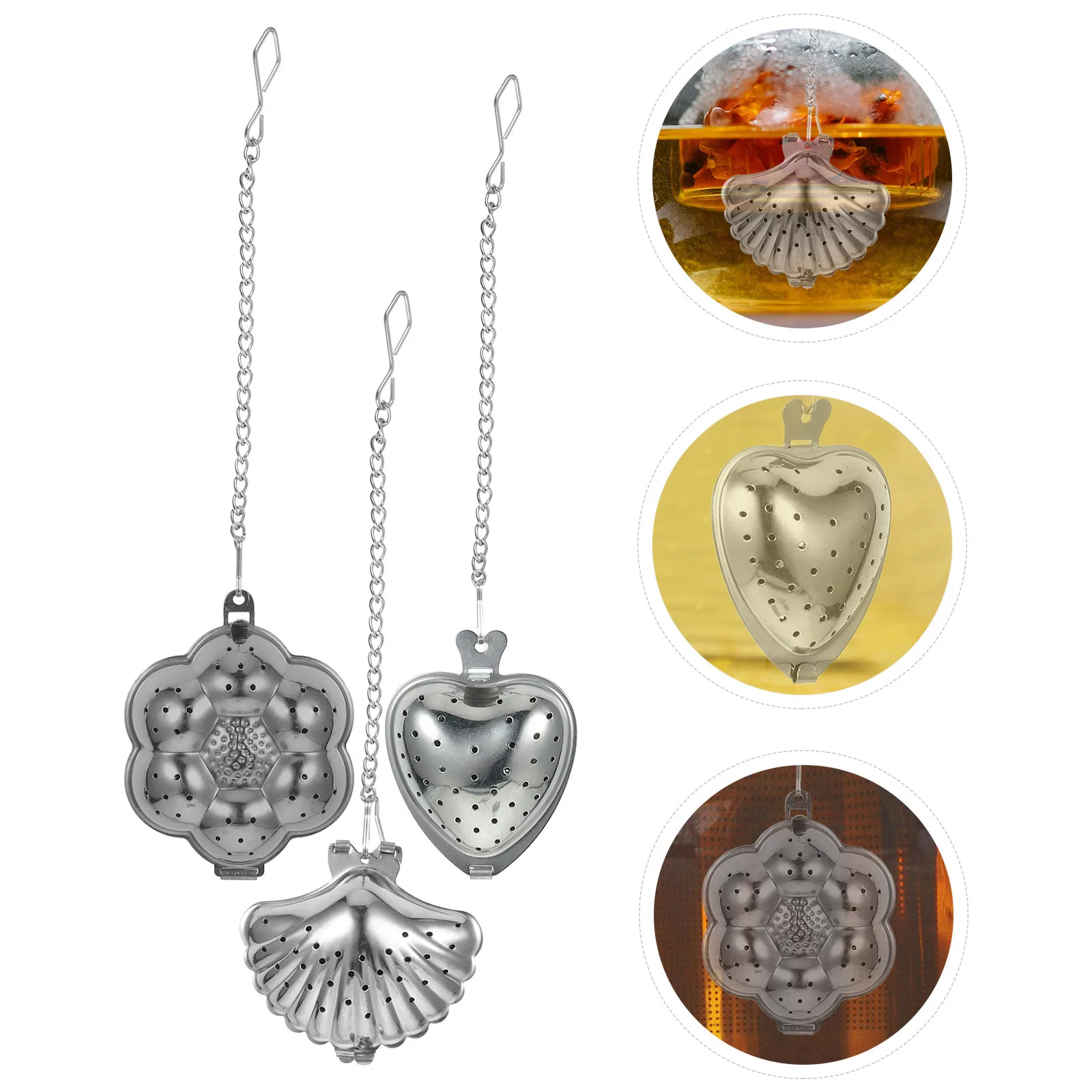 

3pcs Stainless Steel Infuser For Loose Leaf Tea Reusable Strainer Heat Resistant Chain Handle Black Green Oolong Herbal Tea