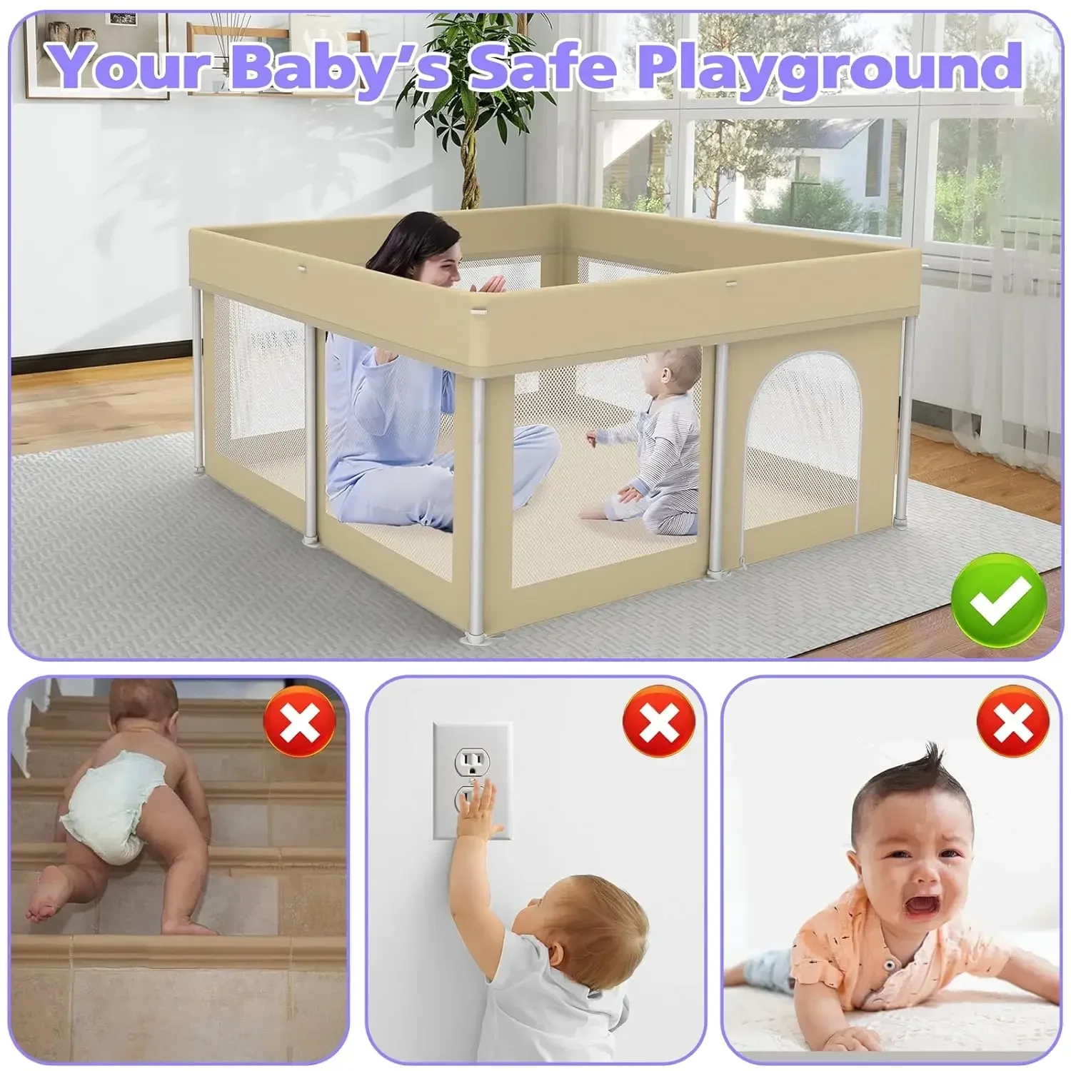 Parque infantil plegable para bebés y niños pequeños, parque portátil de 50 "× 50" con bolsa de transporte y 50 pelotas oceánicas, valla para bebés para interiores y exteriores