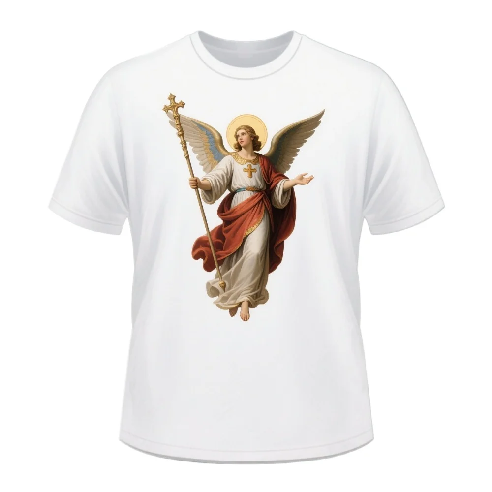 

Saint Michael The Archangel Christian Catolic T Shirt. 100% Cotton Short Sleeve O-Neck Casual T-shirts Loose Top New Size S-3XL