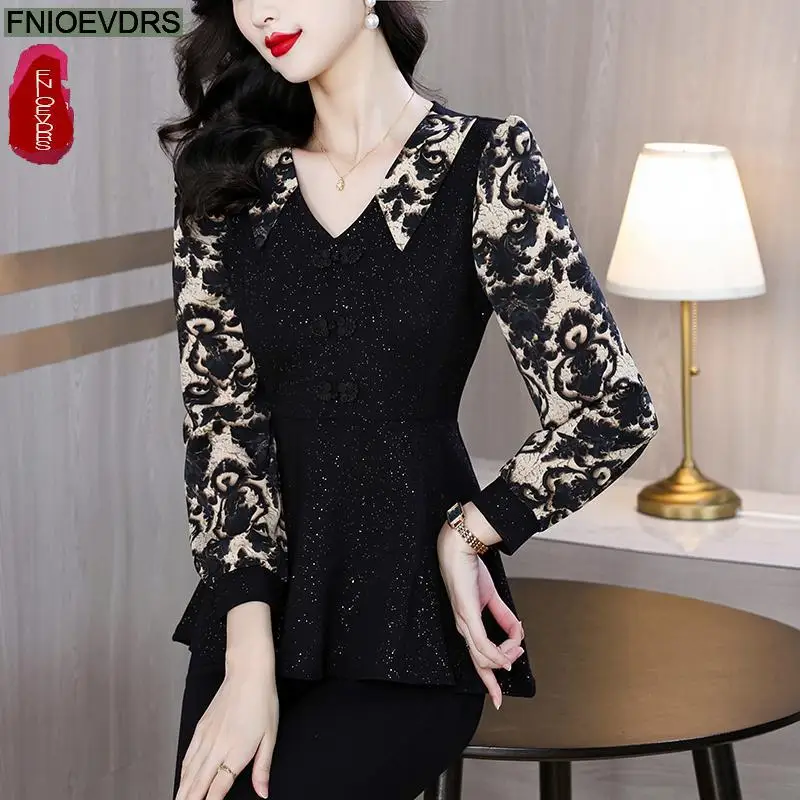 Retro Vintage Black Peplum Tops New Design Women Autumn 2024 Fashion Office Lady Elegant Tunic Button Shirts Blouses