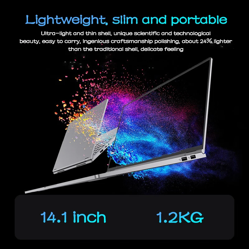 14.1 inch Laptop Intel N3700 16GB RAM+1024GB ROM Narrow Bezel Screen PC Windows 11 Office Entertainment Lightweight Laptop