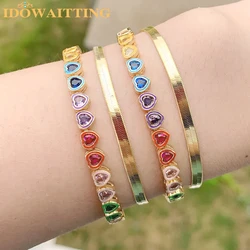 Gold Color 2025 Summer Fashion Colorful Jewelry 5A Cubic Zirconia CZ Enamel Bezel Heart Shaped CZ Tennis Chain Bracelet