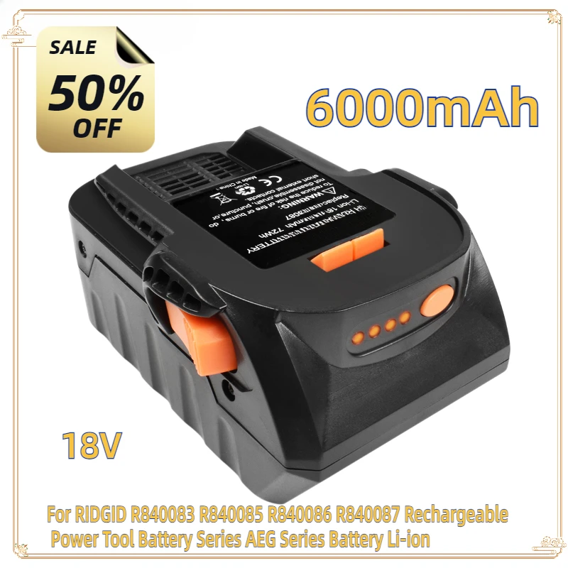 

For RIDGID R840083 R840085 R840086 R840087 Rechargeable Power Tool Battery Series AEG Series Battery 6000mAh 18V Li-ion