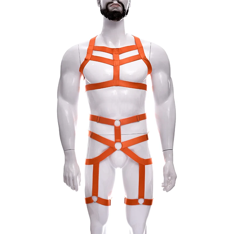 Mens Bodysuit Gay Bondage Elastic Full Harness Cage Set Fetish Hollow Sexy Lingerie Male Chest Jockstrap Adjustable Garter