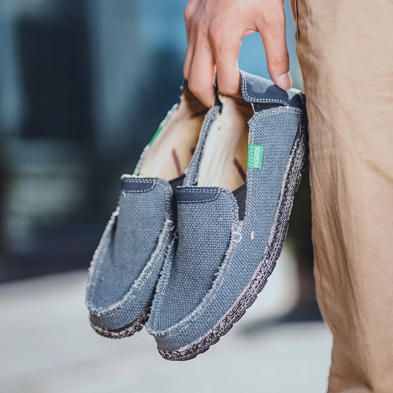 Men Shoes Casual Canvas Loafers Shoes Light Breathable Flats Leisure Male Vulcanized Shoes Walking Sneakers Plus Size 39-48