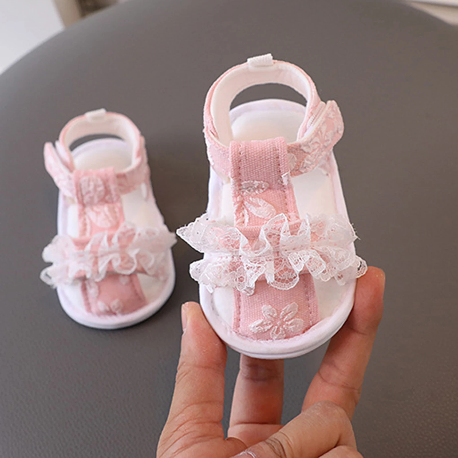 Infant Baby Girls Sandals Cute Lace/Bow Anti-Slip Soft Sole Princess Shoes Beach Slipper Toddler First Walkers Shoes for 0-13M