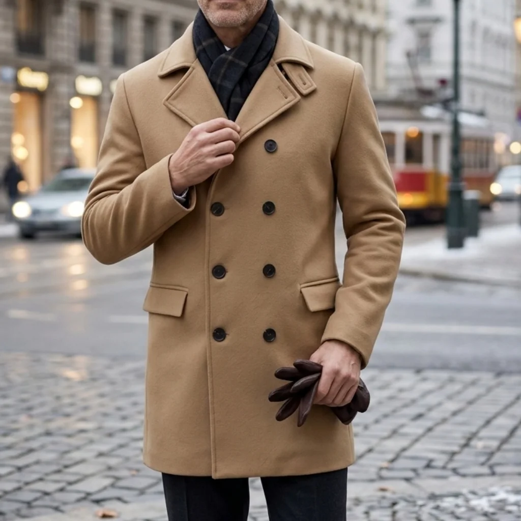 New Men's Trench Coat Double Breasted Winter Jacket Business Casual Men's Long Knee-length Jacket Street Wear Male Coats