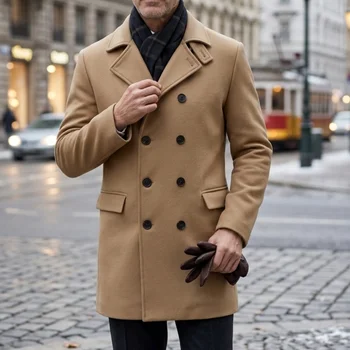 Men's Long Knee-Length Double-Breasted Trench Coat 2 New Men's Trench Coat Double Breasted Winter Jacket Business Casual Men's Long Knee-length Jacket Street Wear Male Coats 2