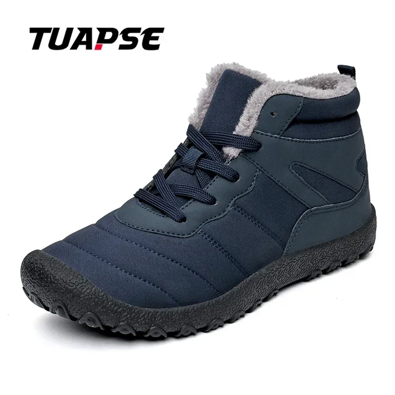 TUAPSE Men's Snow Boots Canvas Waterproof Comfortable Non-Slip Lace Up Plush Warm Light Shoes For Men Size 39-48