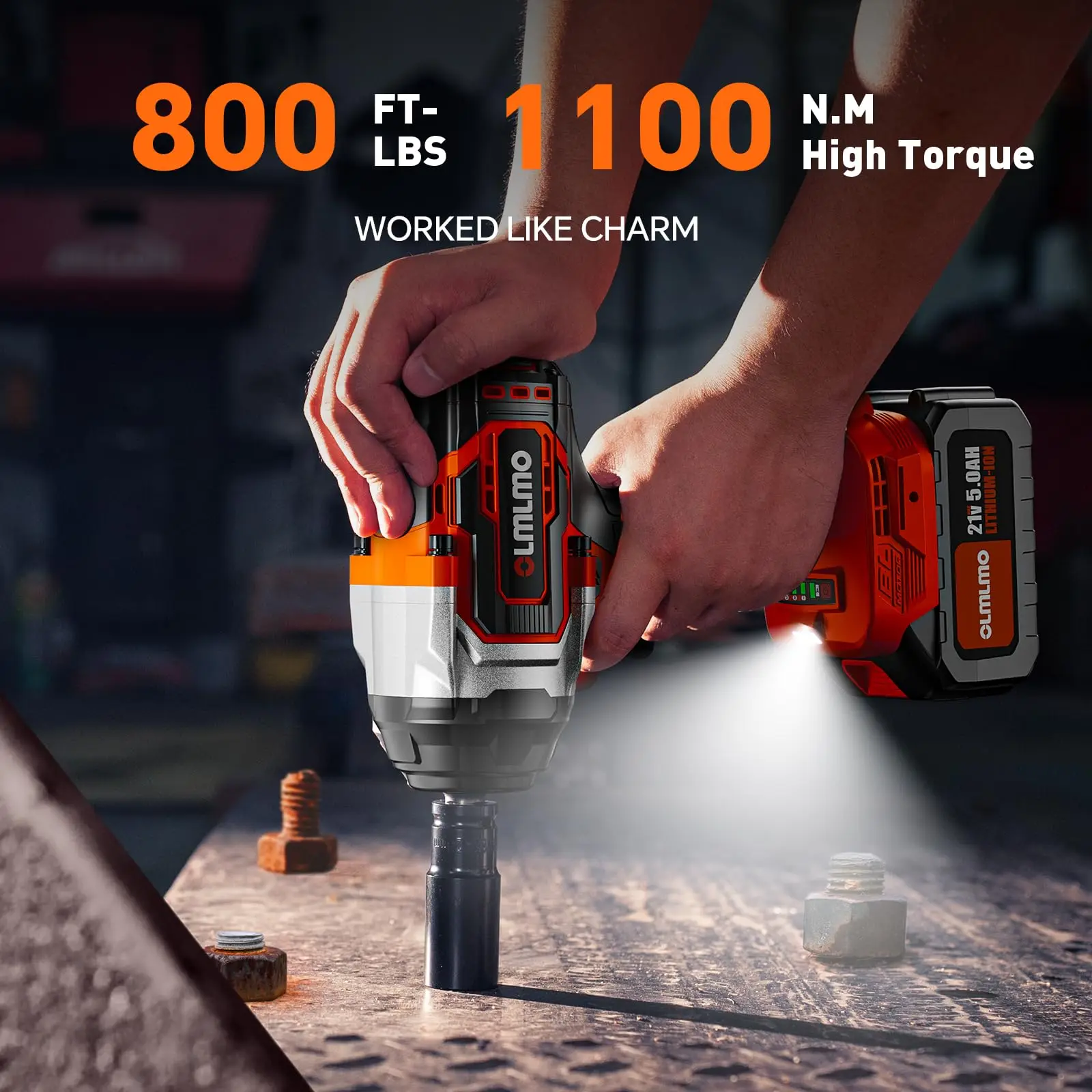 OLMLMO IW04 Brushless Electric Impact Wrench 800N.m High Torque For Tire Changing,With LED Light,Rechargeable External Battery