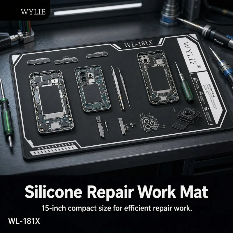 WYLIE WL-181X Silicone Repair Work Mat 500°C Heat Resistant 15 Inch 340x185mm Foldable for iPhone Samsung Motherboard Soldering