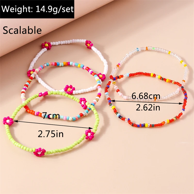 5 Teile/satz Mode Handgemachte Blume Perlen Fußkettchen für Frauen Sommer Strand Ankle Armbänder Fuß Bein Kette Mädchen Urlaub Schmuck Geschenke – Detail 3