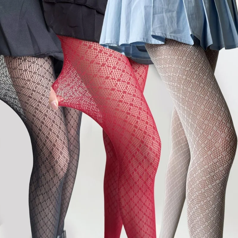 Novo losango fishnet collants feminino elástico náilon malha collants embelezar pernas fishnet corpo meias ins estilo sexy lolita meia-calça