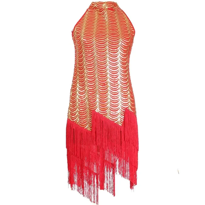 Frędzle tańcząca sukienka kobieta frędzel seksowne cekiny Salsa Tango Tango Rumba kostium taneczny czerwony strój sceniczny