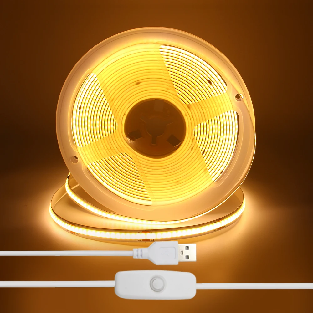 

1M 2M 3M USB светодиодная лента 5V 320LEDs/M COB Гибкая лента для ламп DIY Зеркальная подсветка ТВ Освещение кухни и комнаты с нажатием переключателя