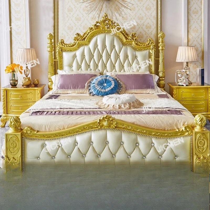

French bed solid wood leather 1.8 meters double villa master bedroom European bed princess wedding bed widened 2.2 m