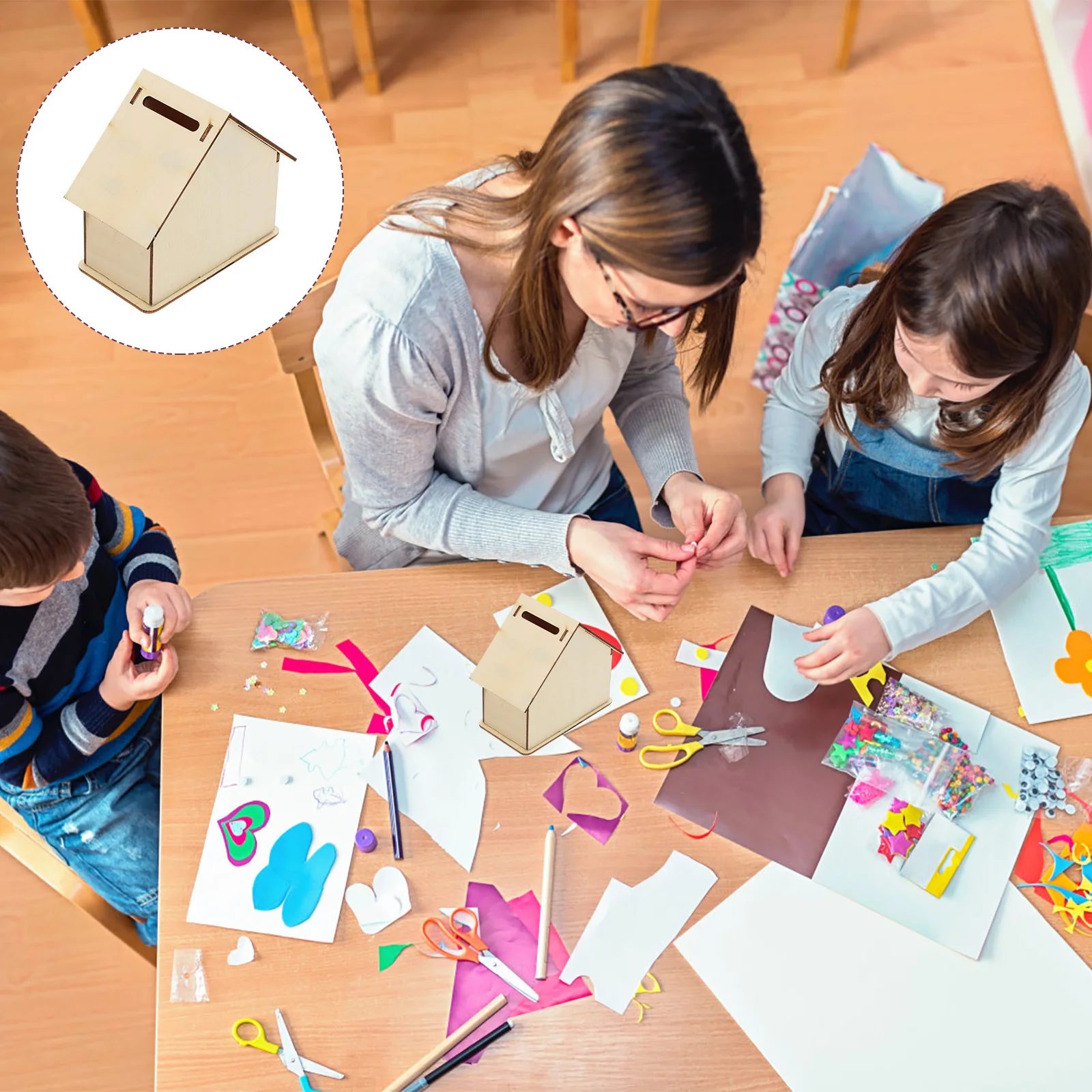 3 szt. Drewniany domek - skarbonka DIY, niedokończona skarbonka dla dzieci do samodzielnego malowania, drewniana skarbonka DIY