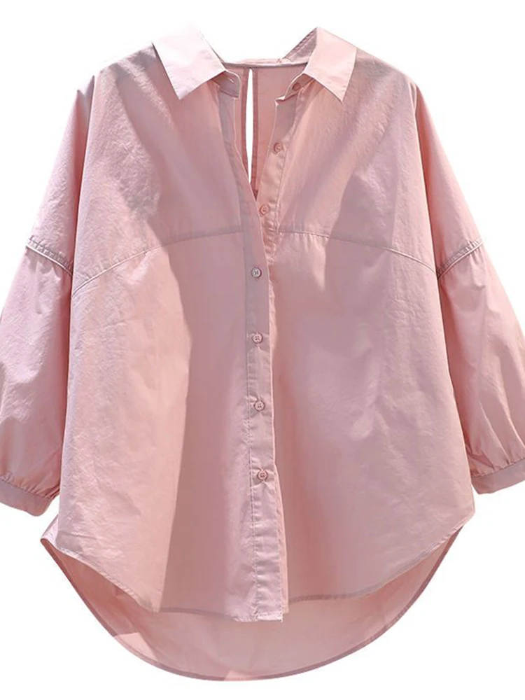 Losse katoenen irt dames lente zomer oversize patchwork casual top Koreaanse sle knopdetail asymmetrisch ontwerp pure kleur