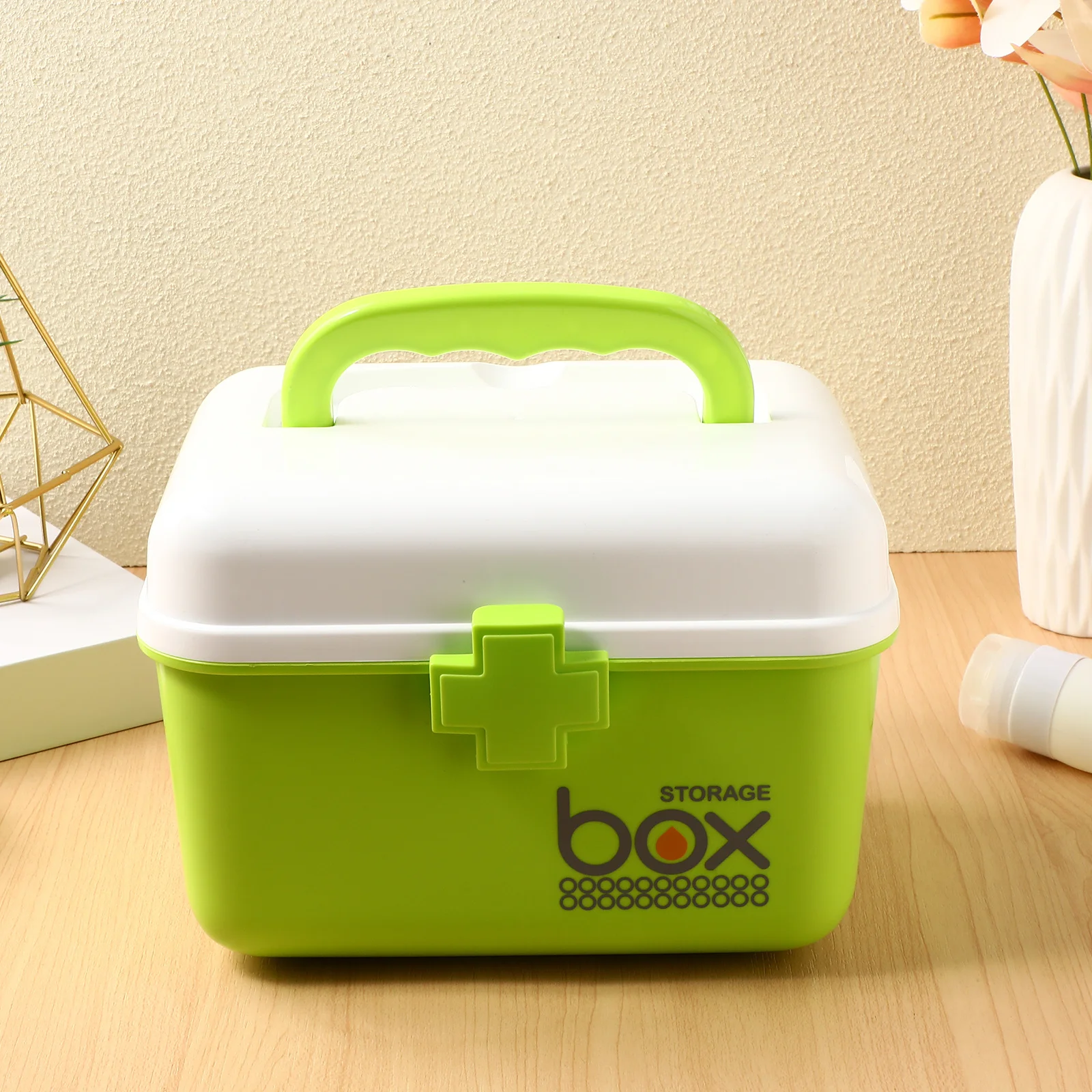 

Double Layer Medicine Box Green Portable Home Storage Multi- -Aid Case Medicine Organizer Large Capacity