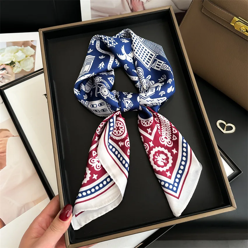 Vintage-Inspired Houndstooth Printed Square Scarf Soft Satin Thin Smooth Neck Scarf Sunscreen Headscarf For Women Head Wrap