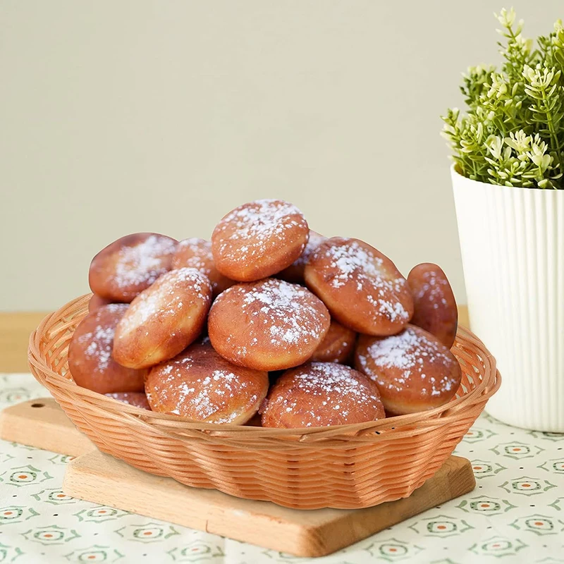 8/20Pcs Wicker Bread Baskets, Handwoven Oval Plastic Basket, Tabletop Fruit Vegetables Food Serving Basket for Home, Kitchen