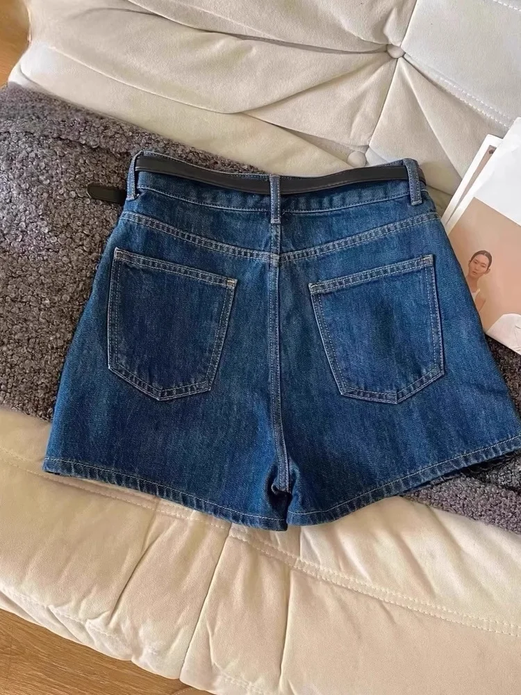 

High Waist plus Size Denim Skirt Asymmetrical Slimming Women's Summer New Sle Deep Blue Button Zipper Design Korean Sle