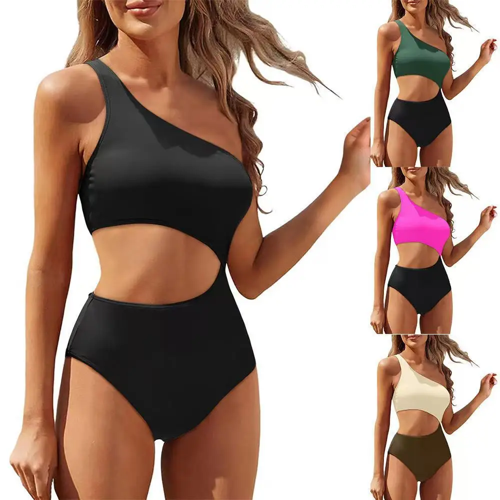 

Купальники, один предмет, сплошной цвет, бикини, модный цельный купальник на плоской груди, женское бикини2025, новинка