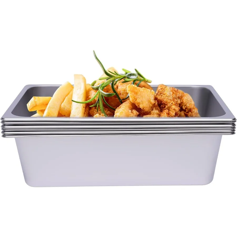 

6Pcs Hotel Pans, 1/1 Full Size Stainless Steel Steam Table Pans Food Trays, L20.9*W13in*H5.9in Commercial Food Pans Stackable Se