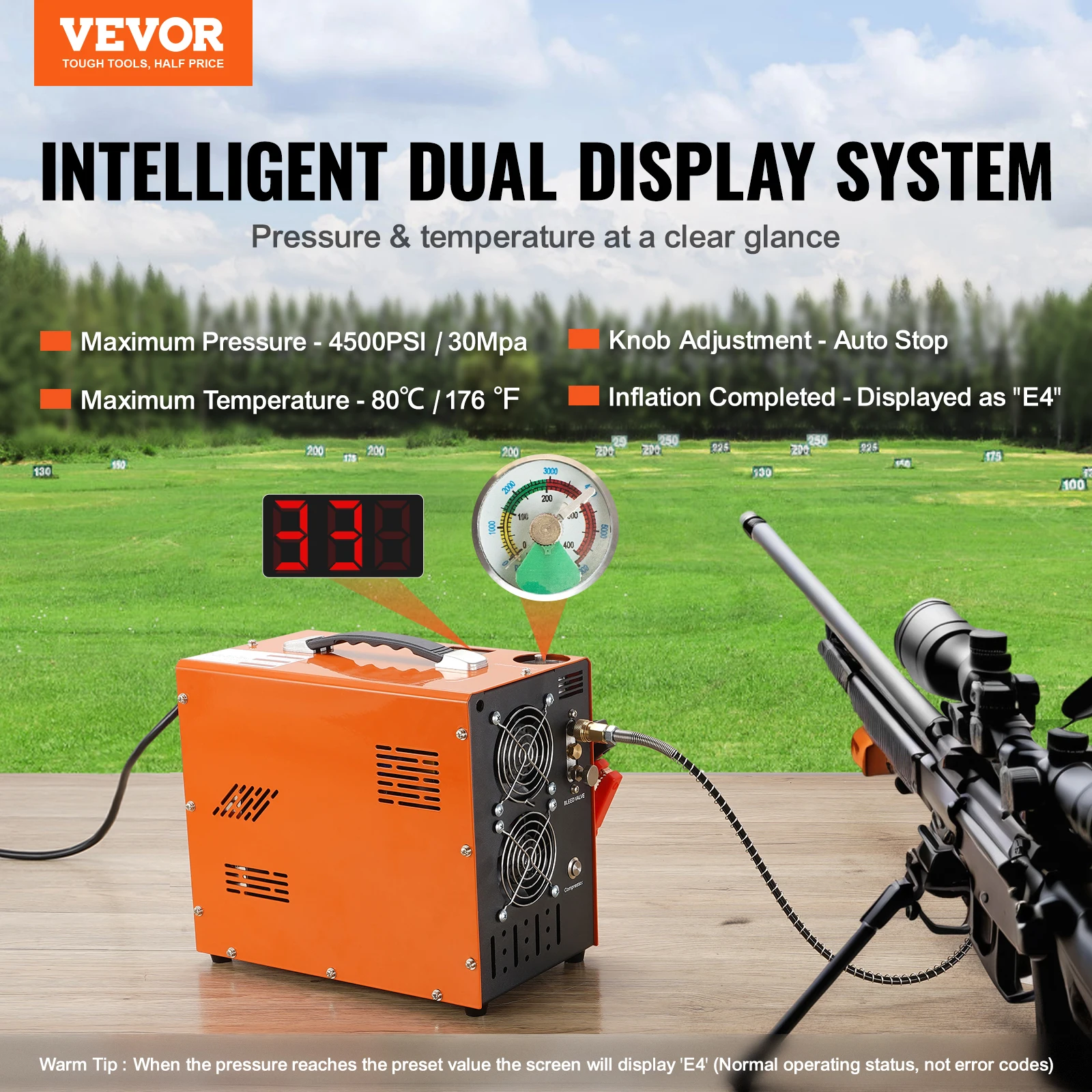 VEVOR PCP Air Compressor 4500PSI/30Mpa Portable PCP Airgun Compressor Water-Free Air Rifle Paintball Scuba Tank Compressor Pump