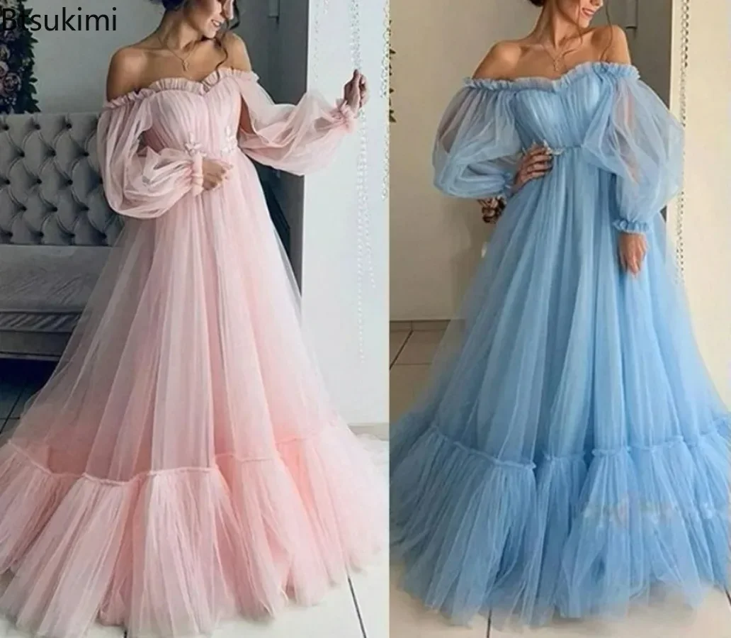 2025 Women's Elegant Wedding Dresses Party One Shoulder Long Sleeve Chiffon Midi Evening Dress Female Princess Backless Dress