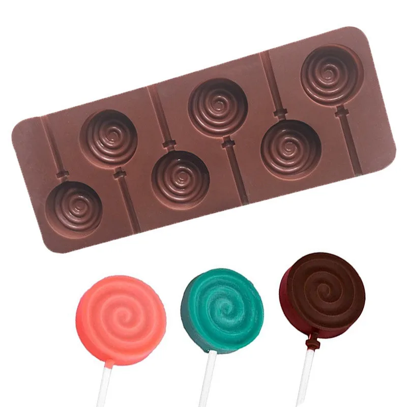 

6-Cavity Spiral Circle Lollipop Silicone Chocolate Mold Cake Fondant Cookie Mould Jelly Pudding Doughnut Molds DIY Baking Tools