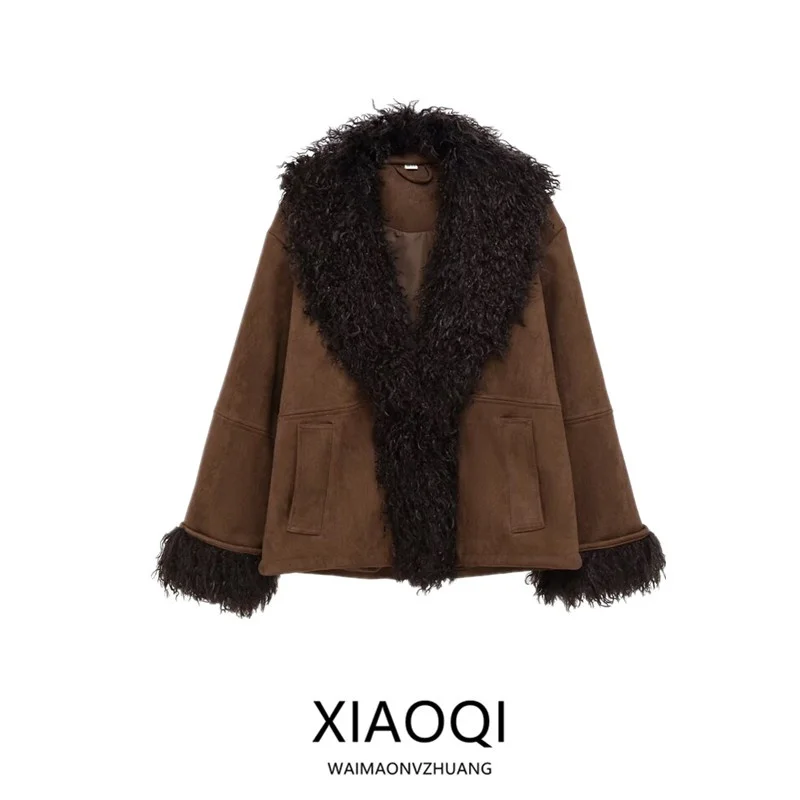 Dupla face efeito de pele artificial jaet novo outono 2025 feminino faion longo sve gola outerwear senhoras casaco