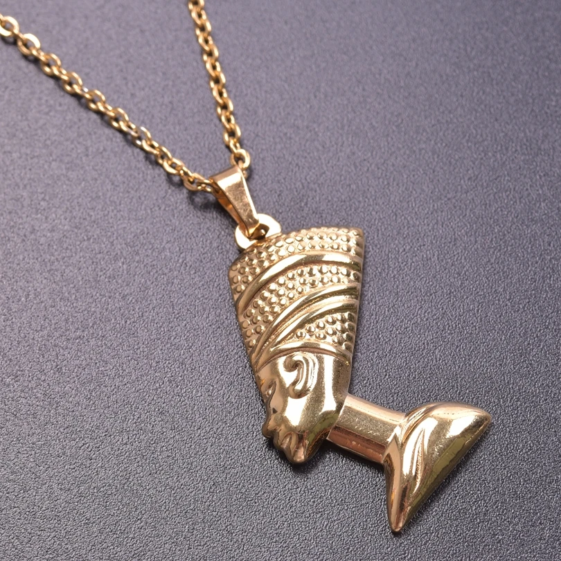 1Pc Anniyo Egyptian Queen Nefertiti Pendant Necklace  Unisex Gold Color African Necklaces For Women Jewelry Stainless Steel
