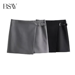BSAY Women Fashion 2024 Spring New Casual Asymmetric Pocket SkirtPants Chic Female High Waisted Culottes Wide Leg Shorts Mujer
