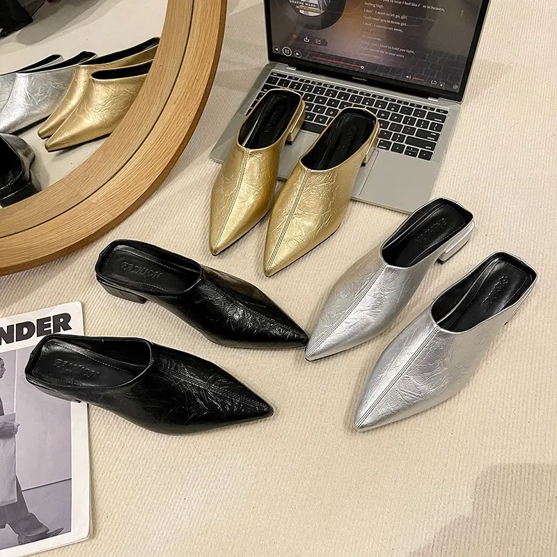 

Light-mature style pointed-toe mules for women2026new irregular heel closed-toe slip-on slim commuting shoes one-step lazy shoes