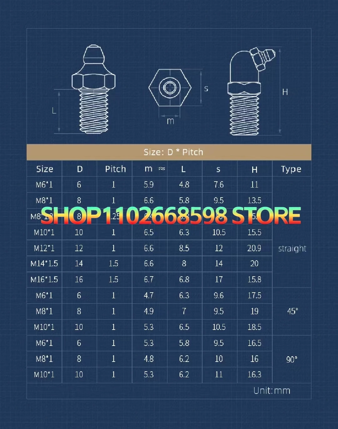 M6 M8 M10 M12 M14 M16 Brass Grease Zerk Nipple Copper Oil Mouth Thread Straight 45 90 Degree Universal Joint Grease Gun Nozzles