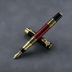 Retro style fountain pen, metal pen holder, wood grain resistant 0.5mm pen tip  office and study writing pen