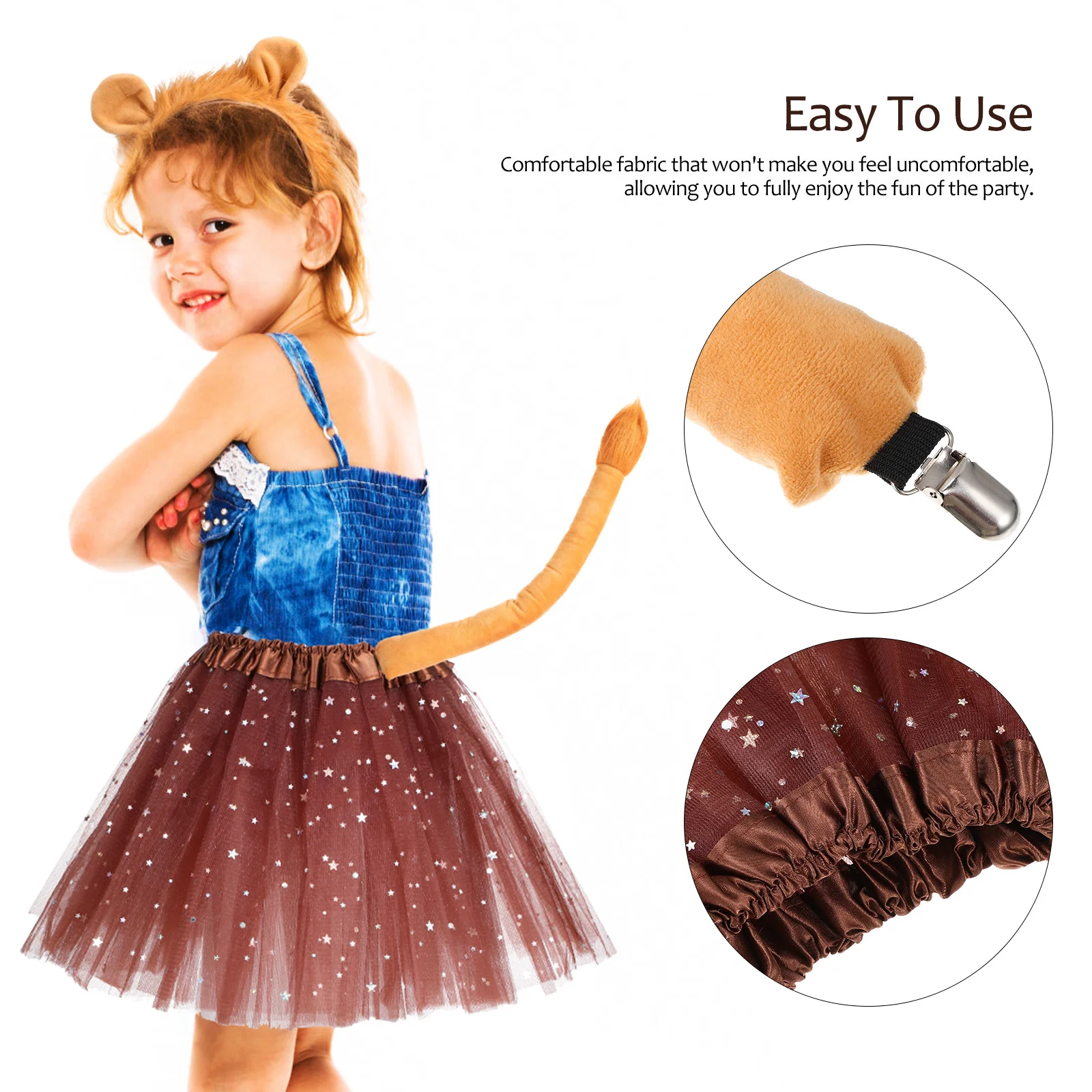 Lion Cosplay Costume 3-piece Set Ears Headband Tail Chipmunk Accessories for Kids Girls Polyester Toddler Tutu