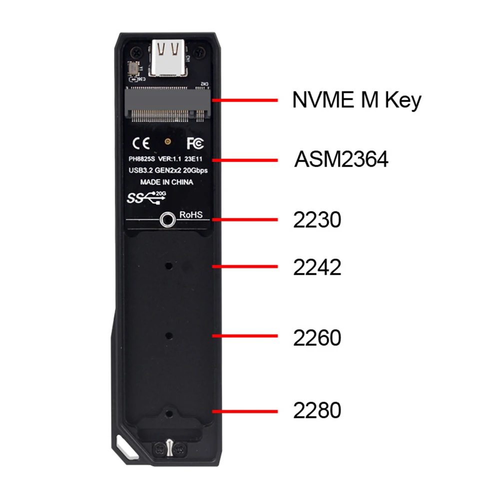 M2 SSD Case M.2 NVMe To Type-C SSD Enclosure Adapter 20Gbps USB 3.2 Gen2 External Enclosure B&M Key Support M2 SSD 2280/42/60