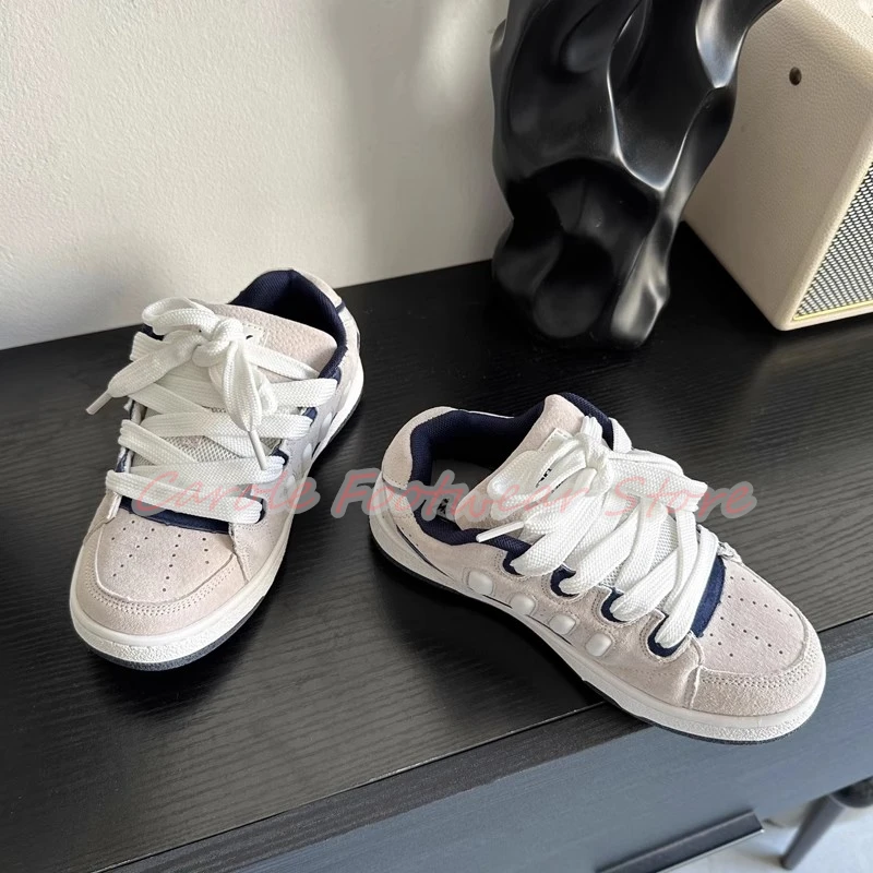

Male Outside Dress Sport Shoes Bread Big Head Chunky Bottom Sneakers for Men Mixed Color Lace-Up High Increasing Casual Shoes