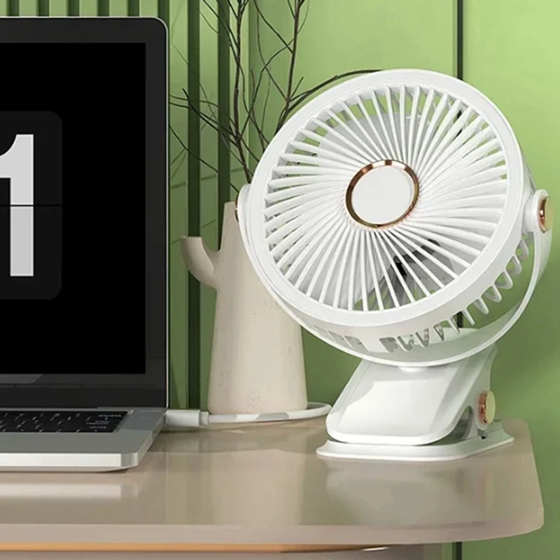 AC62-USB Rechargeable Fan Dormitory Clip-On Type Portable Mini Desk Fan 360 Degree Rotation Adjustable Fan With LED Light