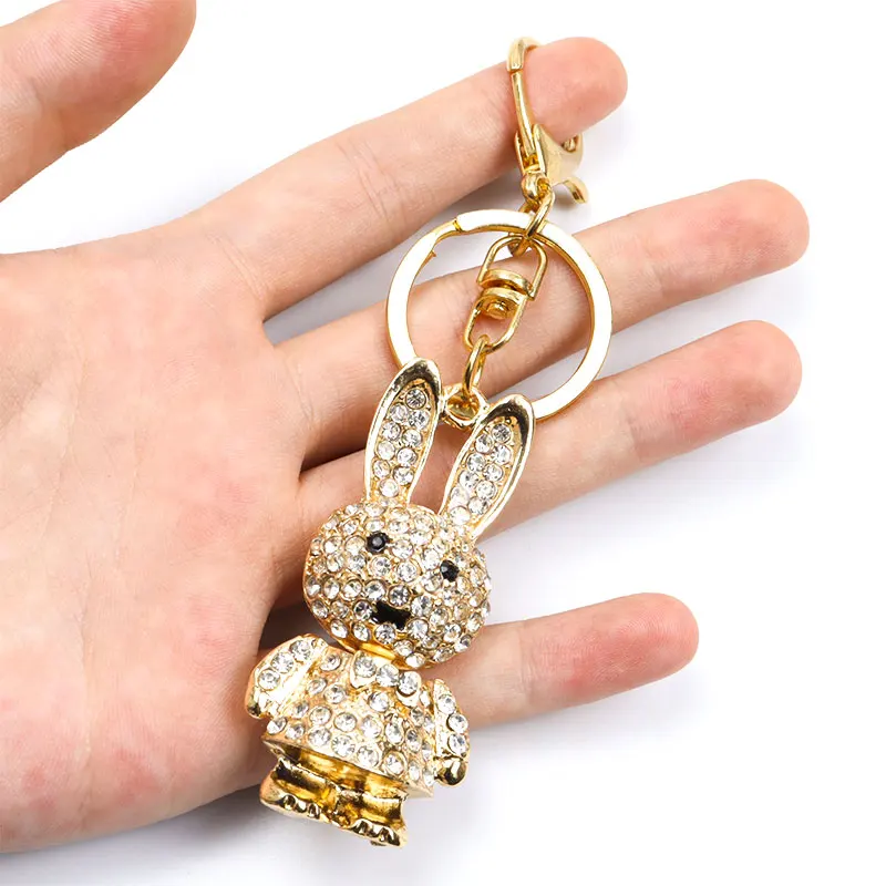 Rhinestones Inlaid Obedient Rabbit Keychain Women Trendy Accessories Bag Key Pendant Car Interior Lovely Animal Alloy Keyring