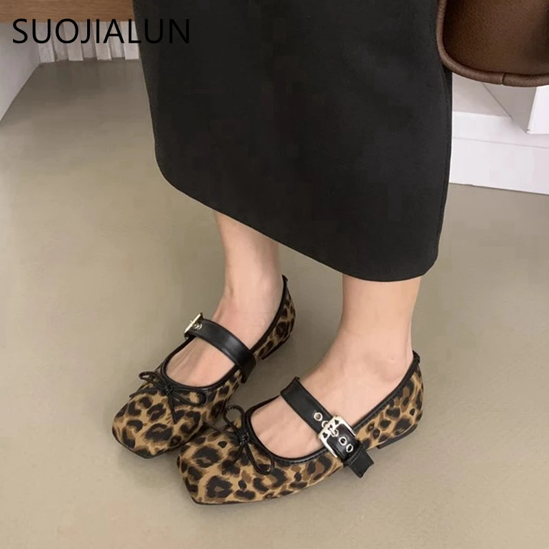 SUOJIALUN 2024 Autumn Women Flat Shoes Fashion Square Toe Shallow Slip On Mary Jane Shoes Soft Sole Outdoor Dress Ballerinas Sh