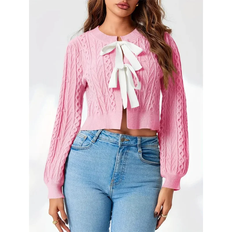 Casual Jumpers Women Featuring Long Sleeves, A Front Bowknot Tie-Up, Suitable Fall And Winter