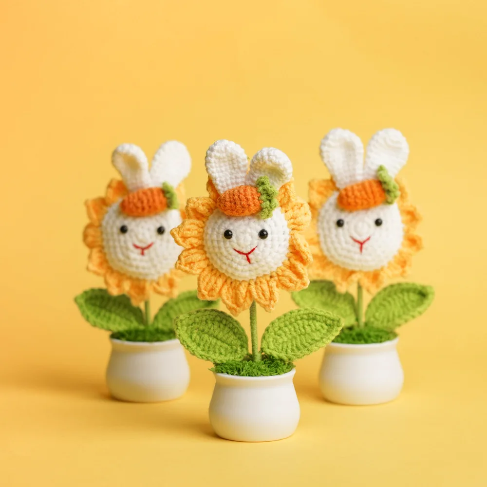 Mini Rabbit Flower Shape Woven Flower Pot Plant Hand-woven Simulation Of Fake Flowers Desktop Decorations For Girls women Gifts