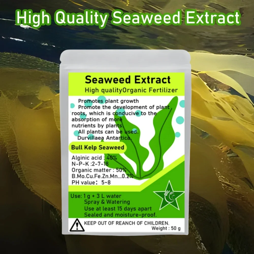 50g de extracto de algas marinas de Kelp de toro, nuevo fertilizante orgánico verde, rico en materia orgánica, Material Antartica Durvillaea