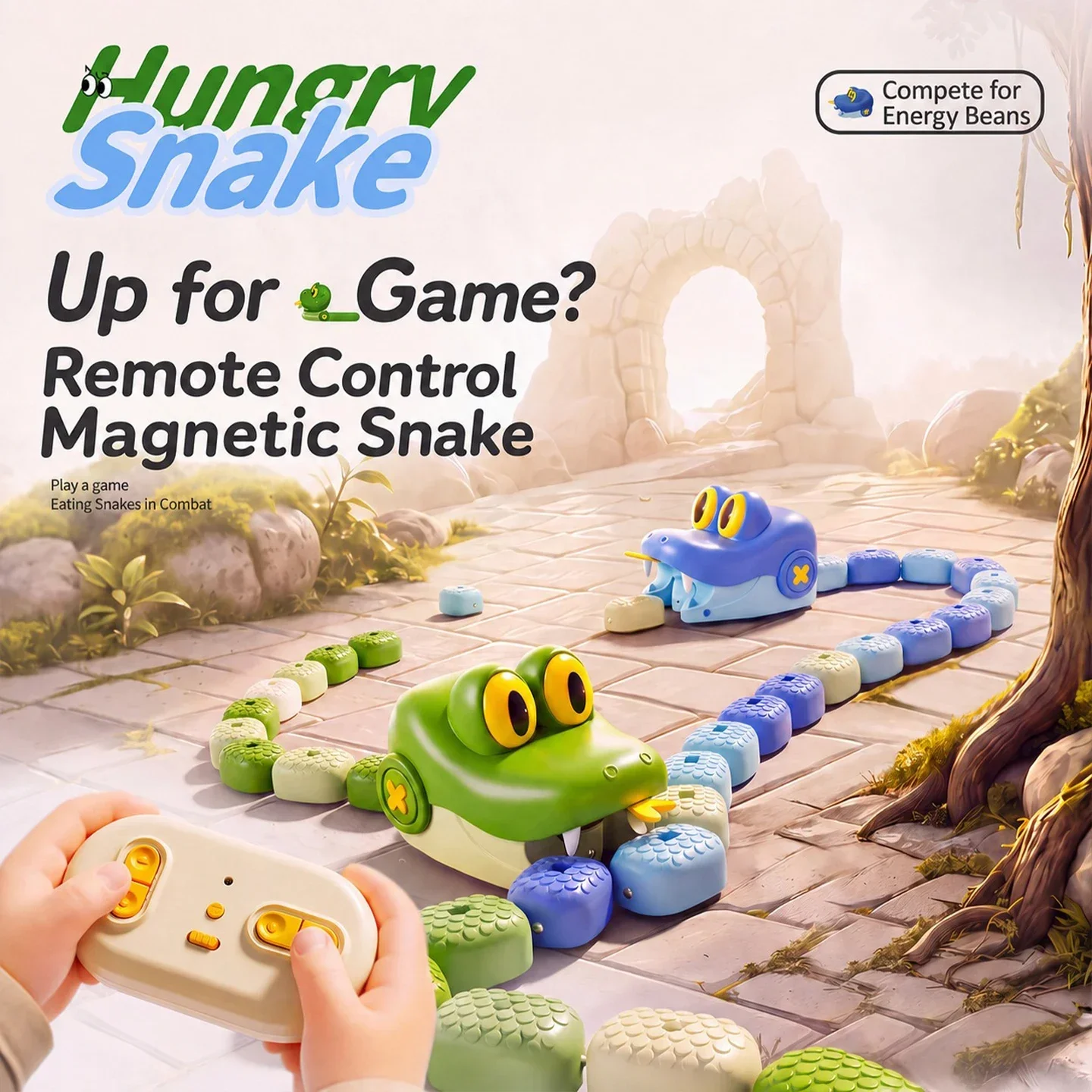 Magnetic RC Eating Snake Toy 2 Players Battle Game Remote Control Tabletop Interactive Game Educational Toy Kids Christmas Gift