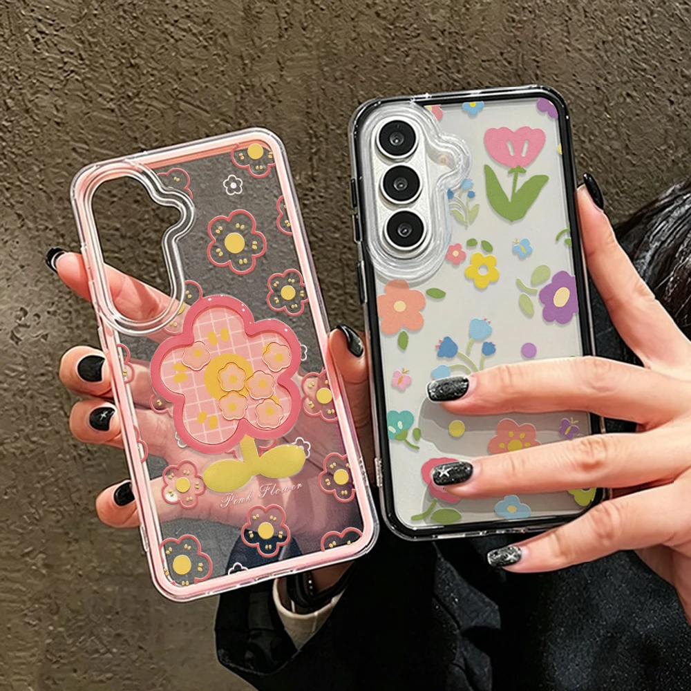 

Cute Flower Clear Phone Case For Samsung A57 A56 A55 Cover For Samsung S26 Ultra S25 S24 Plus S23 Case A37 A17 A16 2 IN 1 Cover