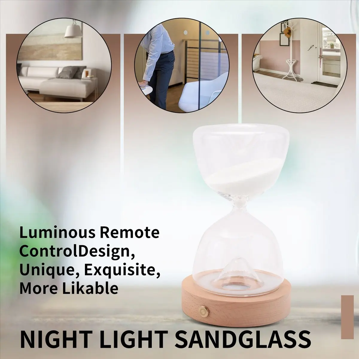 

15-минутный пульт дистанционного управления, стеклянные песочные часы, таймер, деревянное дно, ночник, песочные часы, стол, декоративная игрушка для дома