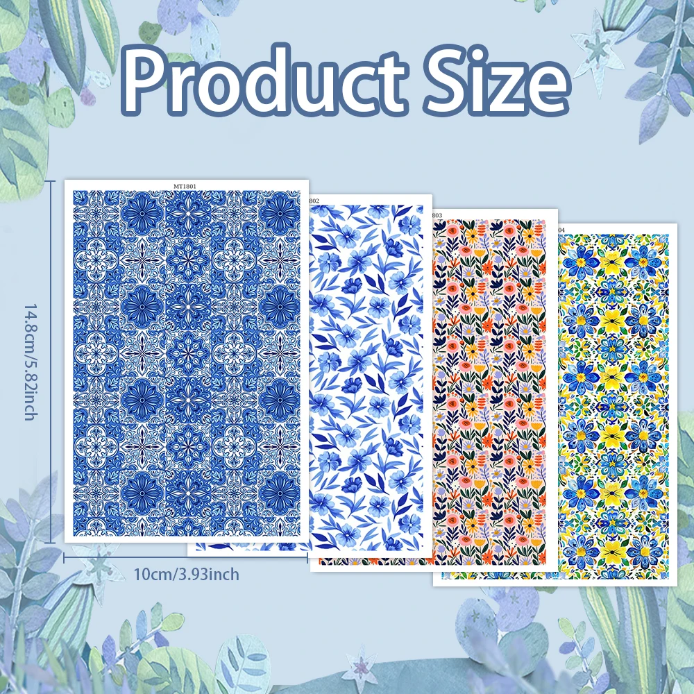 Mediterranean Floral Water Transfer Paper for Polymer Clay, Tile & Flower Pattern Clay Transfer Sheets for DIY Earrings